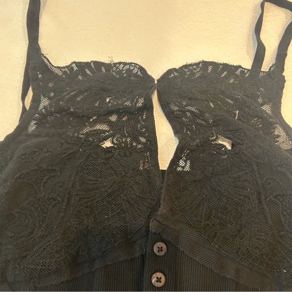 Free People have my heart corset top in black button front crop top lace - Picture 7 of 11
